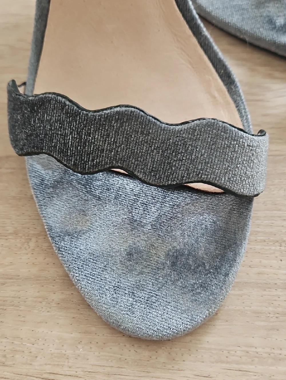 Silver Blue Velvet Scalloped Ankle-Strap Sandal